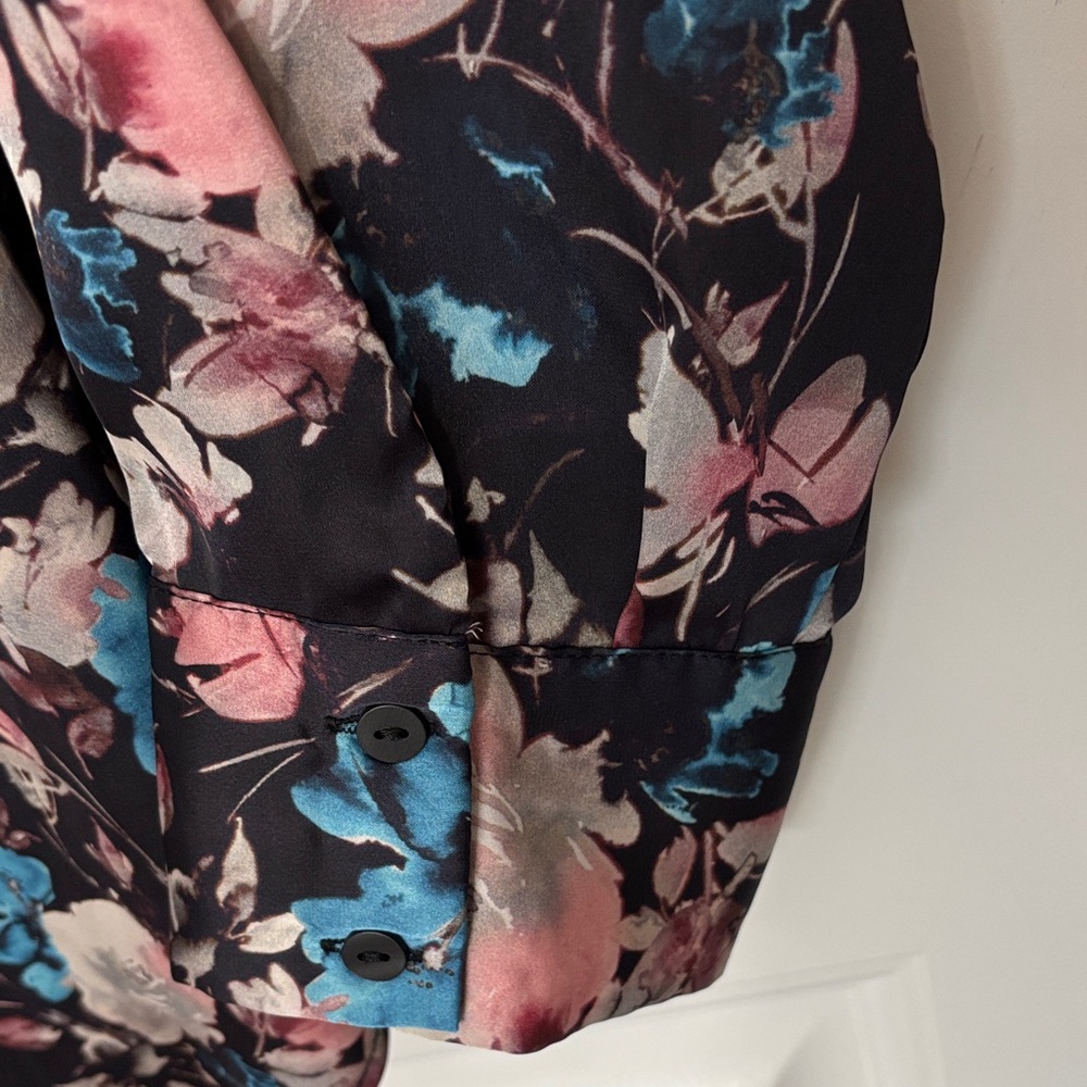 Torrid Floral Button Down Shirt - Black, Blue, Pink - Picture 7 of 8